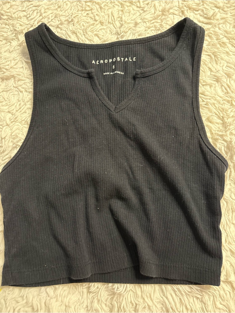 Aeropostale Black Ribbed V-Notch Crop Tank